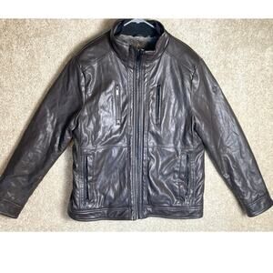Calvin Klein Mens Brown Leather Like Outer Jacket Coat Large Polyester Filling